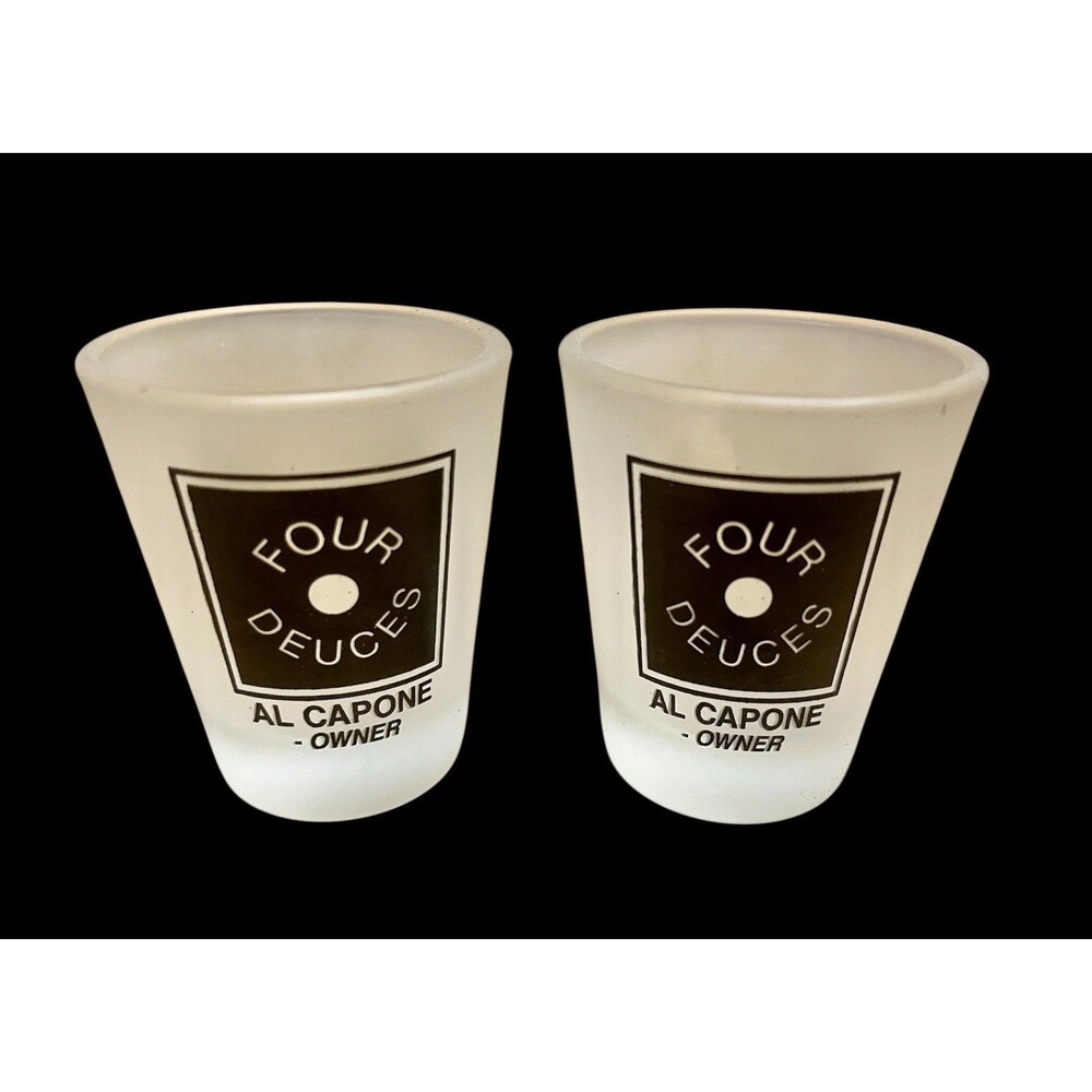 Pair Four Deuces Al Capone Frosted Shot Glasses 1 Oz. (2)